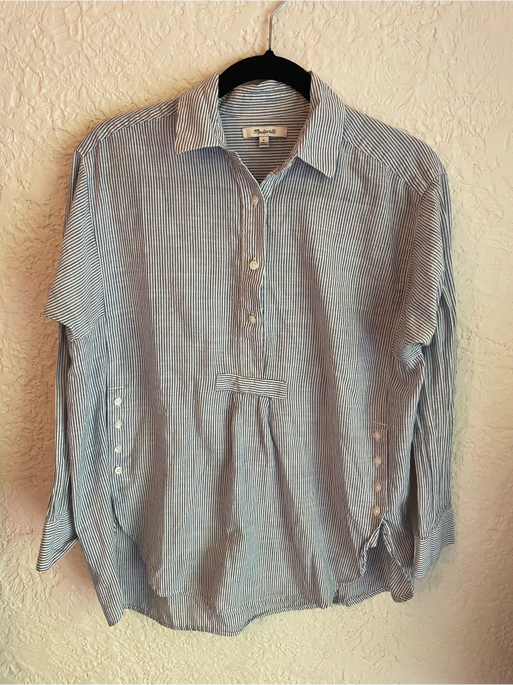 Madewell Blue and White Striped Button-Front Shirt